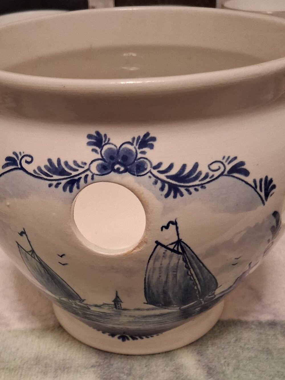 Vt'g Delft Blue Ceramic Bulb Pot Planter | Holland Windmill Sailboat | Breck's - Picture 7 of 16